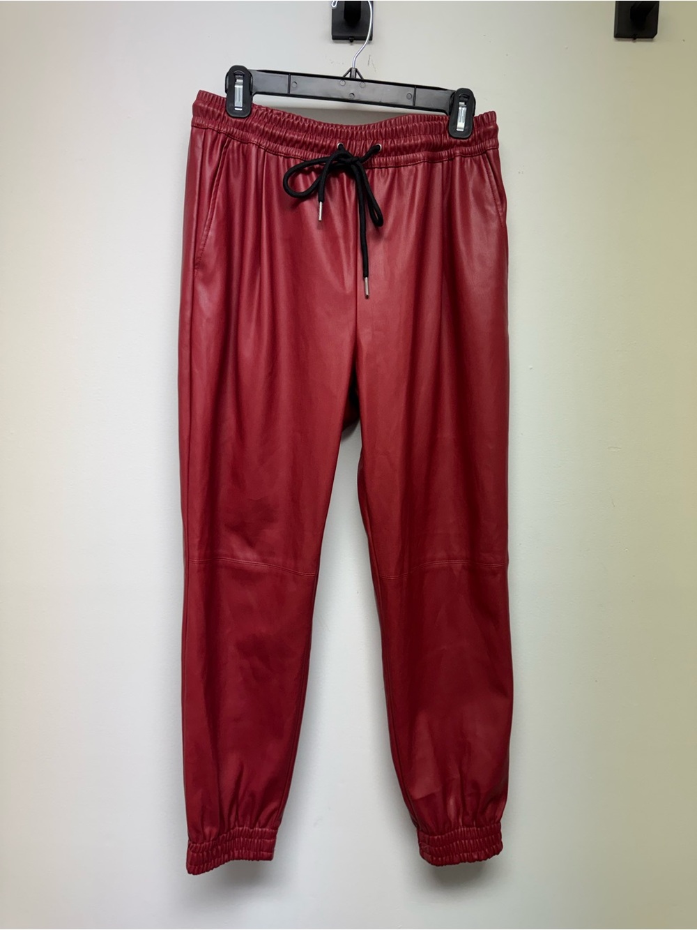 Zara women Red Faux Leather Joggers with Elastic Waist size M NWOT